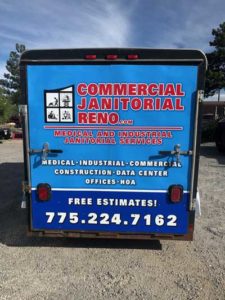Trucks wrapped in Commercial Janitorial Reno Logo